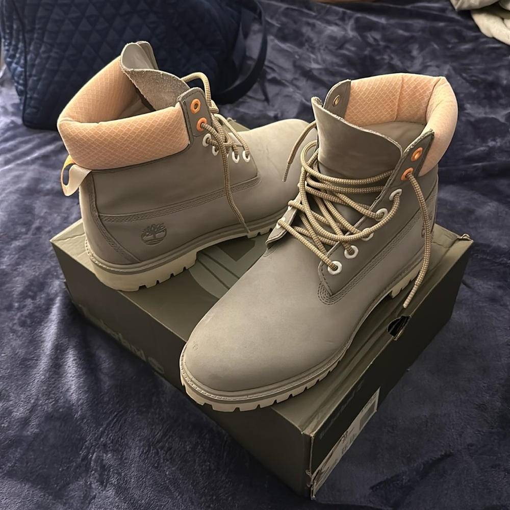 Men’s grey and orange Timberland heritage 6 inch waterproof boot